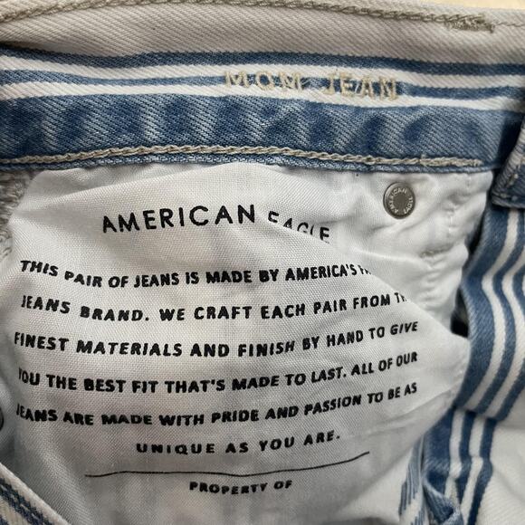 American Eagle Jeans Womens 4 Mom High Rise Striped Blue White Pants Denim - Picture 6 of 14
